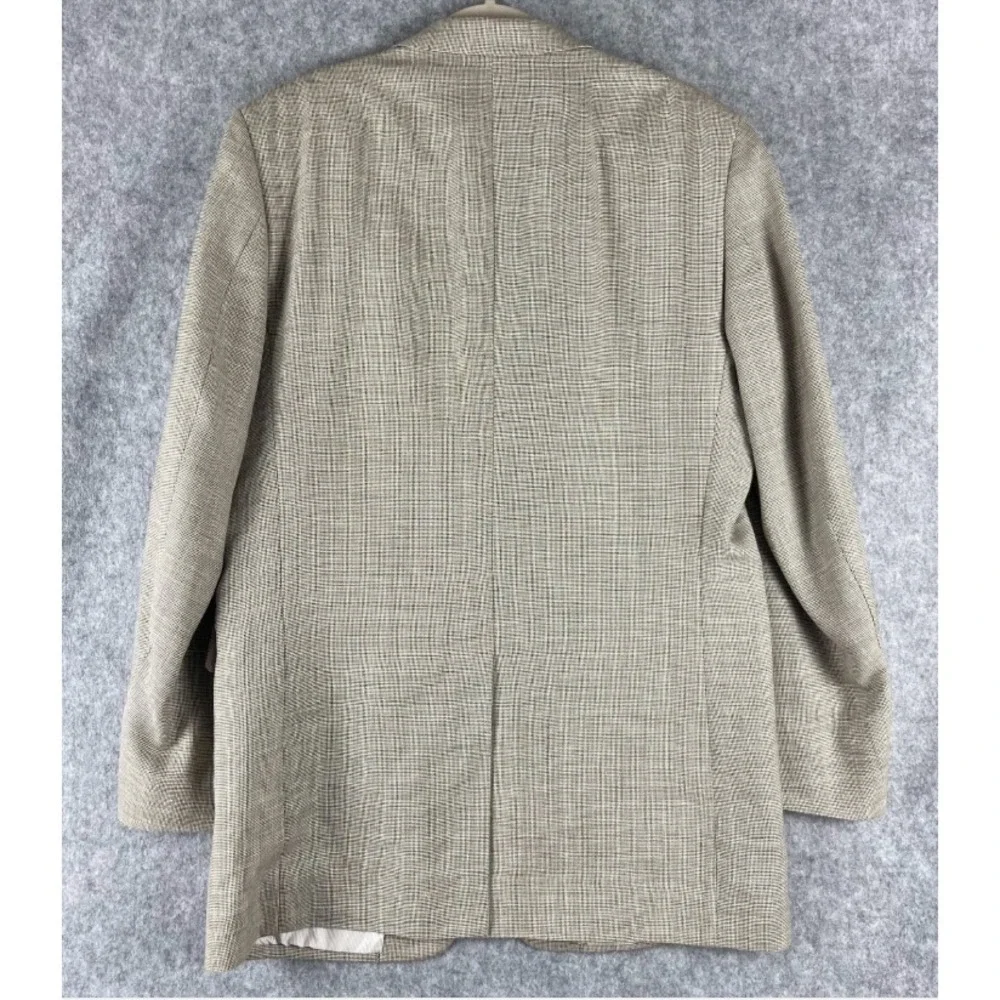 Jos A Bank Linen Wool Blazer Sport Coat Men 44XL Beige Houndstooth 2 Button